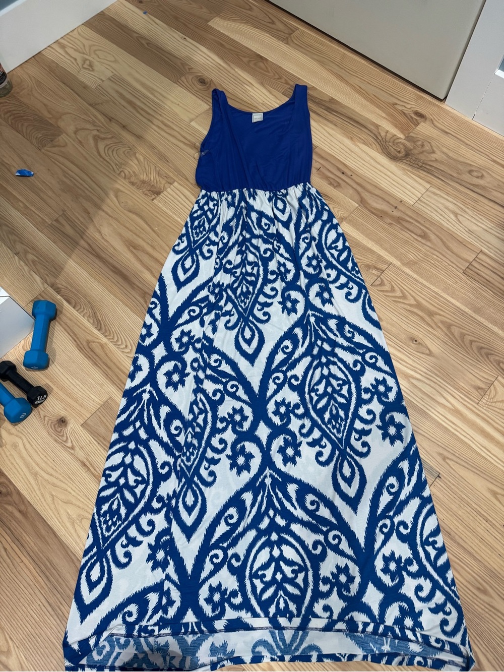 Blue and White Maxi Dress - Sleeveless Summer Dress